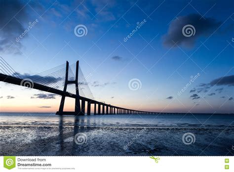 Portugal Vasco Da Gama Bridge Lisbon Sunrise Stock Photo Image Of