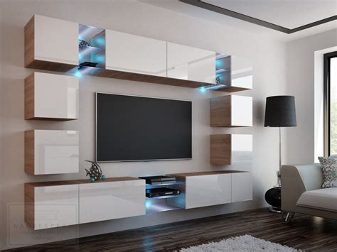 Moderne wohnwandmöbel in weiß & grau mit led beleuchtung risov. KAUFEXPERT - Wohnwand Edge Weiß Hochglanz/Sonoma Eiche ...