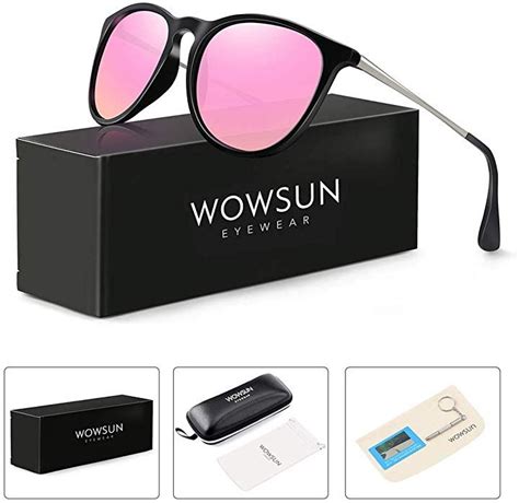 wowsun polarized sunglasses women vintage retro round mirrored lens black purple