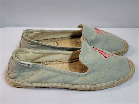 Soludos Flamingo Embroidered Chambray Espadrilles Shoes Flats Size 75
