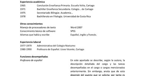 Curriculum Vitae Machote Costa Rica