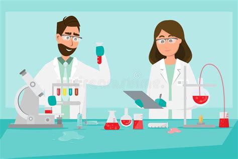Scientists Man And Woman Conducting Research In A Lab Interior Of Science Laboratory Vector