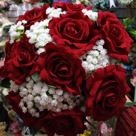 Flowers are arranged in bouquets by local florists, done using the fresh stock. 2019 Real Images Artificial Red Rose Wedding Bouquet ...