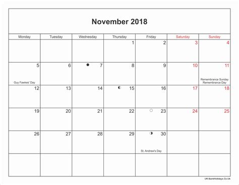 November 2018 Calendar With Holidays Holiday Printables