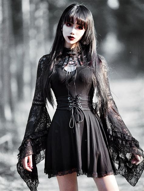 Dark In Love Black Elegant Gothic Lace Sleeve Knitted Short Dress
