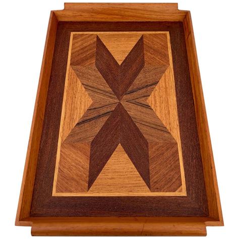 Art Deco Geometric Marquetry Wood Tray In Mahogany At 1stdibs