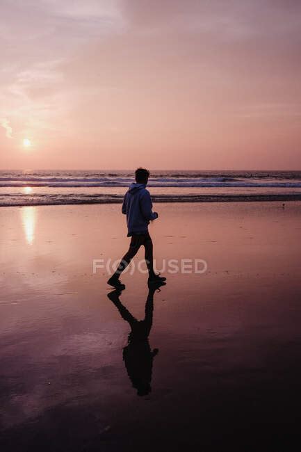 Boy Walking On Beach At Sunset Dana Point California Usa — Fun