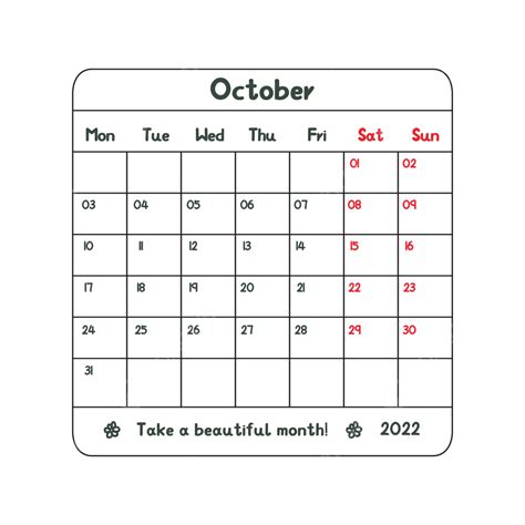 Gambar 2022 Bulan Oktober Gaya Sederhana 2022 Kalender Oktober Png