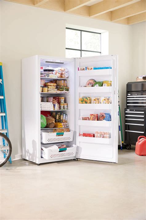 Ge Garage Ready Frost Free Upright Freezer In White Fuf14qrrww The Home