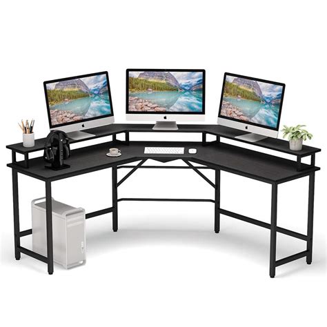 Buy Tribesigns L Shaped Desk With Monitor Stand Riser Modern Computer