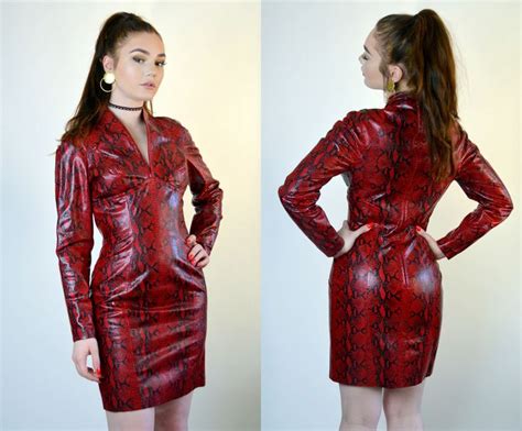 North Beach Leather Small S S Red Leather Snake Minidress Dress Skirt Bodycon Dress