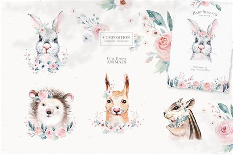 Watercolor Forest Animals Portrait Collection Design Cuts
