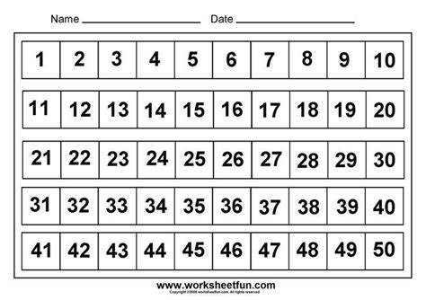 Kindergarten Worksheets For Numbers 1 50 Numbers Assessments Free