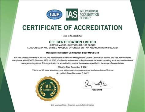 IAS Accredited Certification Body