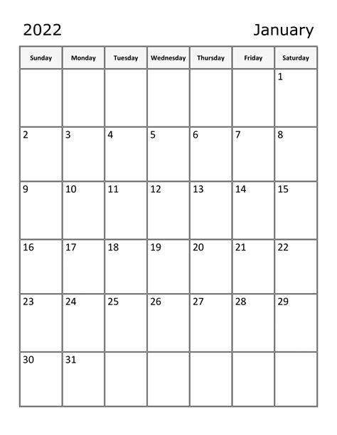 Calendar For January 2022 Printable Calendar Template 2022
