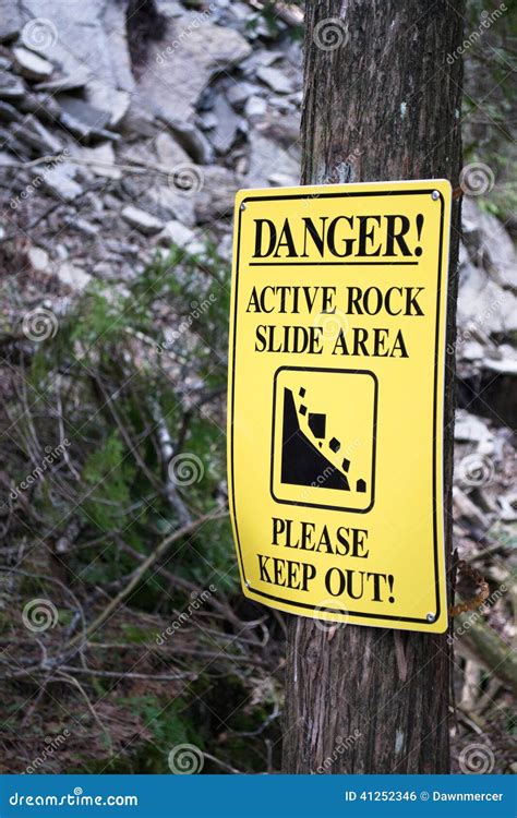 Yellow Danger Please Keep Out Rock Slide Stock Photo Image 41252346