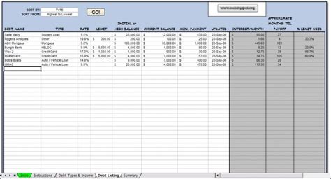 Excel Spreadsheet Template For Debt Payoff Excel Templates