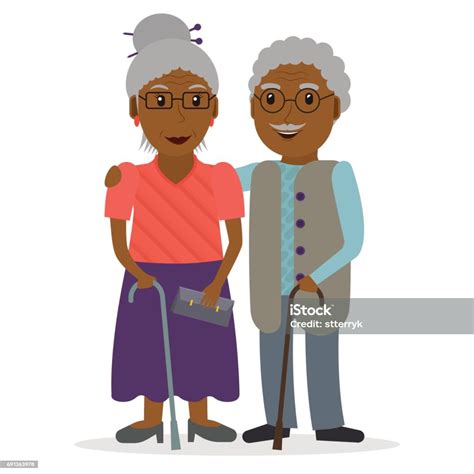 Black Old Couple Grandfather And Grandmother Retired People With