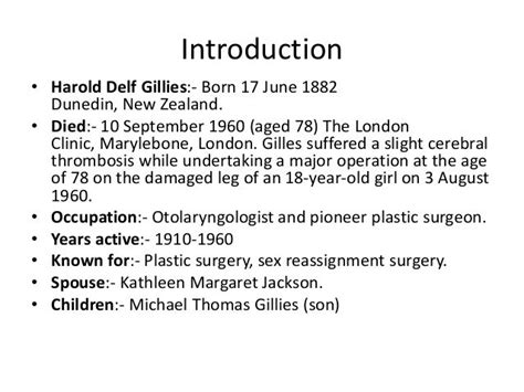Sir Harold Delf Gillies Father Of Modern Plastic Surgery