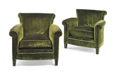 A Pair Of Green Velvet Upholstered Club Chairs By Maison Jansen Mid