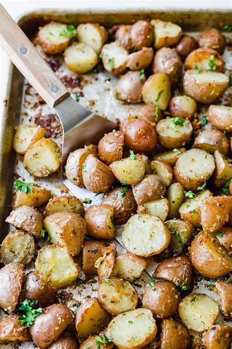 Toss potatoes with olive oil. Garlic-Herb & Parmesan Roasted Red Potatoes | Recipe | Red ...