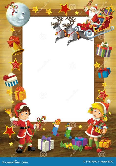 Happy Christmas Frame Border Illustration For The Children Stock
