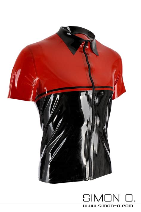Mens Latex Shirt With Short Sleeves And Separable Front Zip