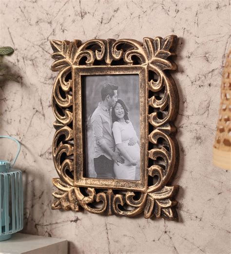 Buy Gold Wooden Handcrafted Vertical Wall Hanging Photo Frame By Yatha Online - Decorative ...