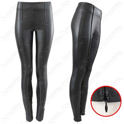 NEW WOMENS LADIES HIGH WAISTED BLACK PU LEGGINGS LEATHER ...