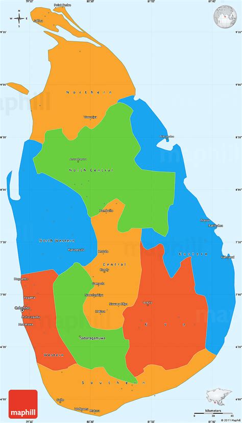 Political Map Of Sri Lanka Illustrates The Surrounding Countries With