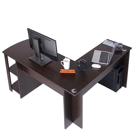 L Shaped Computer Desk 2 Drawer Corner Writing Desk For