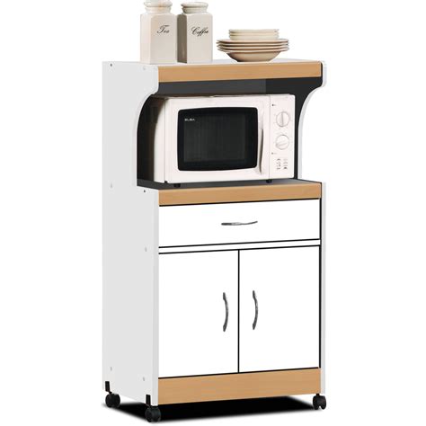 Hodedah Microwave Cart With One Drawer Two Doors And Shelf For