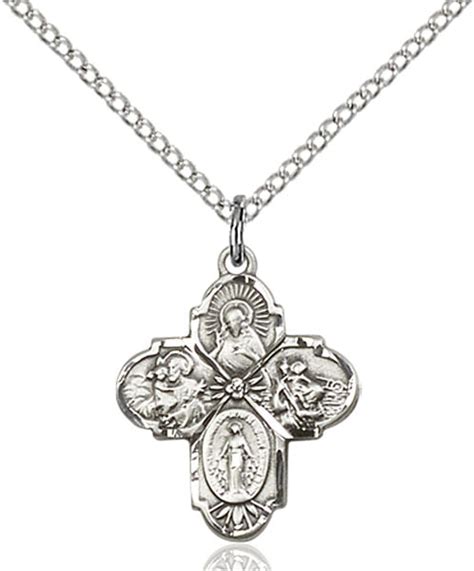 extel medium sterling silver traditional catholic 4 way cross cruciform pendant with 18 chain