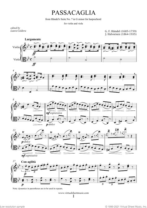 Passacaglia On A Theme By Gfhandel Sheet Music For Violin And Viola