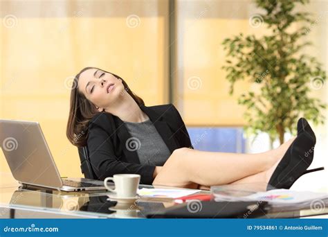 Lazy Or Tired Businesswoman Sleeping At Work Stock Image Image Of Intern Attitude 79534861