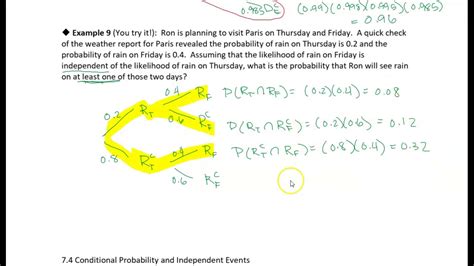 75 Conditional Probability And Independent Events Example 9 Youtube