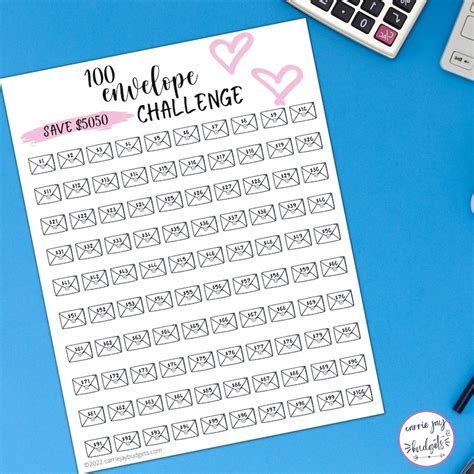 100 Envelope Challenge Tracker Printable Savings Goal Money Etsy