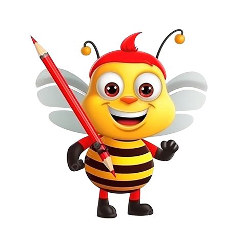 Back To School Cartoon Cute Bee Character Holding A Big Red Pencil