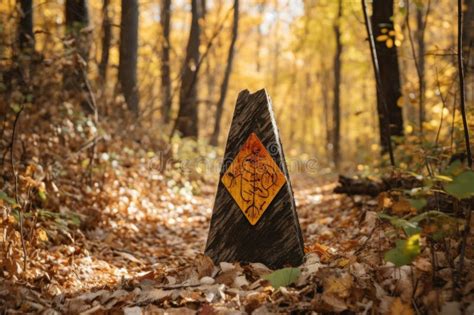 Hiking Trail Marker With Clear Directions Markings And Symbols Stock
