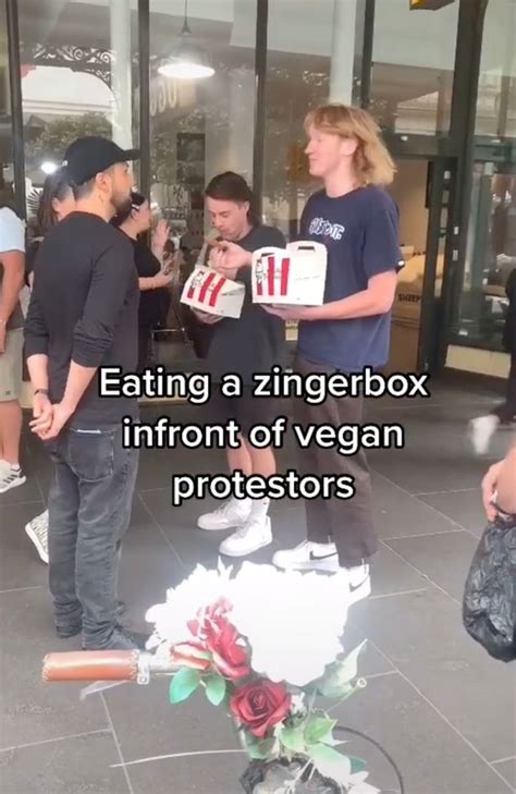 tiktok pranksters slammed for eating kfc zinger box in front of vegan protesters daily star