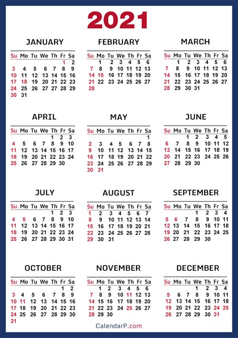 2021 Calendar With Us Holidays Printable Free Blue Sunday Start