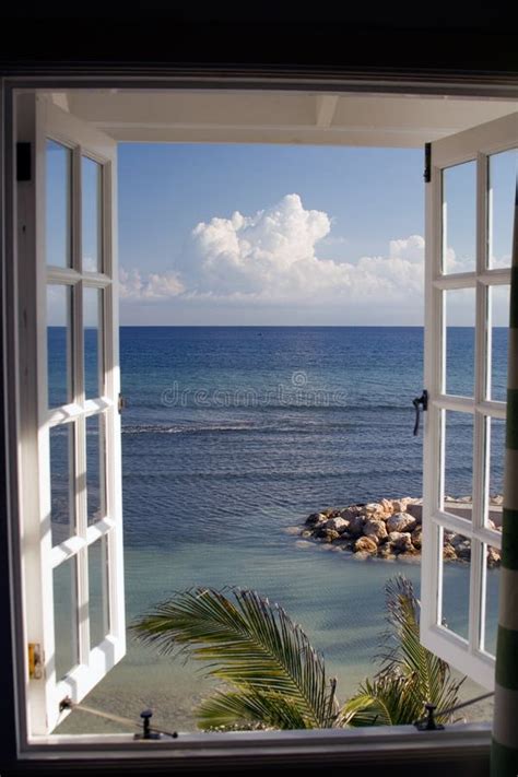 Sea View Through Window At The Beach Halfmoon Bay Jamaica Stock Image