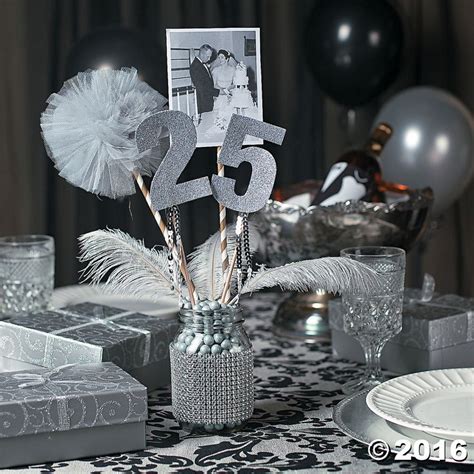 You can use silver décor elements throughout the touch on the traditional material. 25th Anniversary Party Mason Jar Centerpiece Idea ...