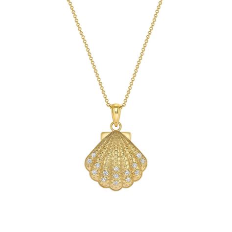 14k Gold And Diamond Shell Mermaid Necklace Medium Dainty Chain And