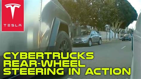 See Tesla Cybertrucks Rear Wheel Steering In Action From Up Close Youtube