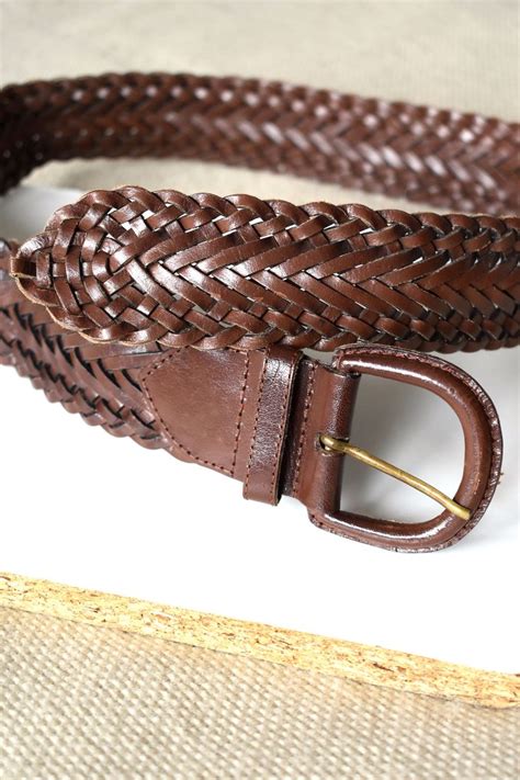 Vintage 90s Brown Braided Leather Belt Large Woven Waist Etsy