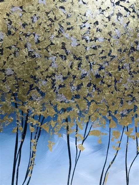 Gold Leaf Painting Blue Original Abstract Trees Painting Large Wall