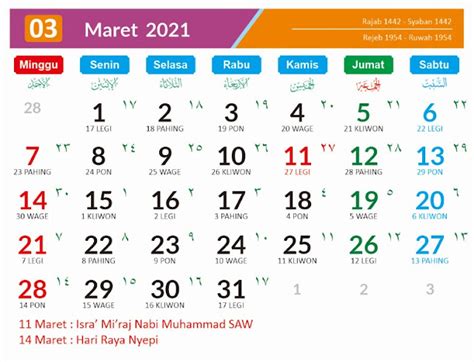 Kalender Bulan Maret 2021 Dan Hari Besarnya
