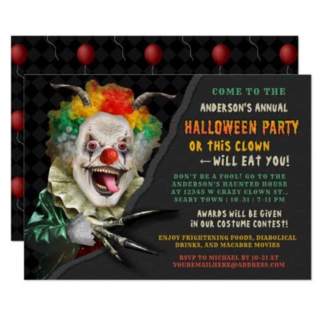 Halloween Creepy Clown Funny Adult Scary Party Invitation