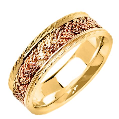 Men Women 14k Two Tone Gold 7mm Braided Rope Comfort Fit Wedding Band